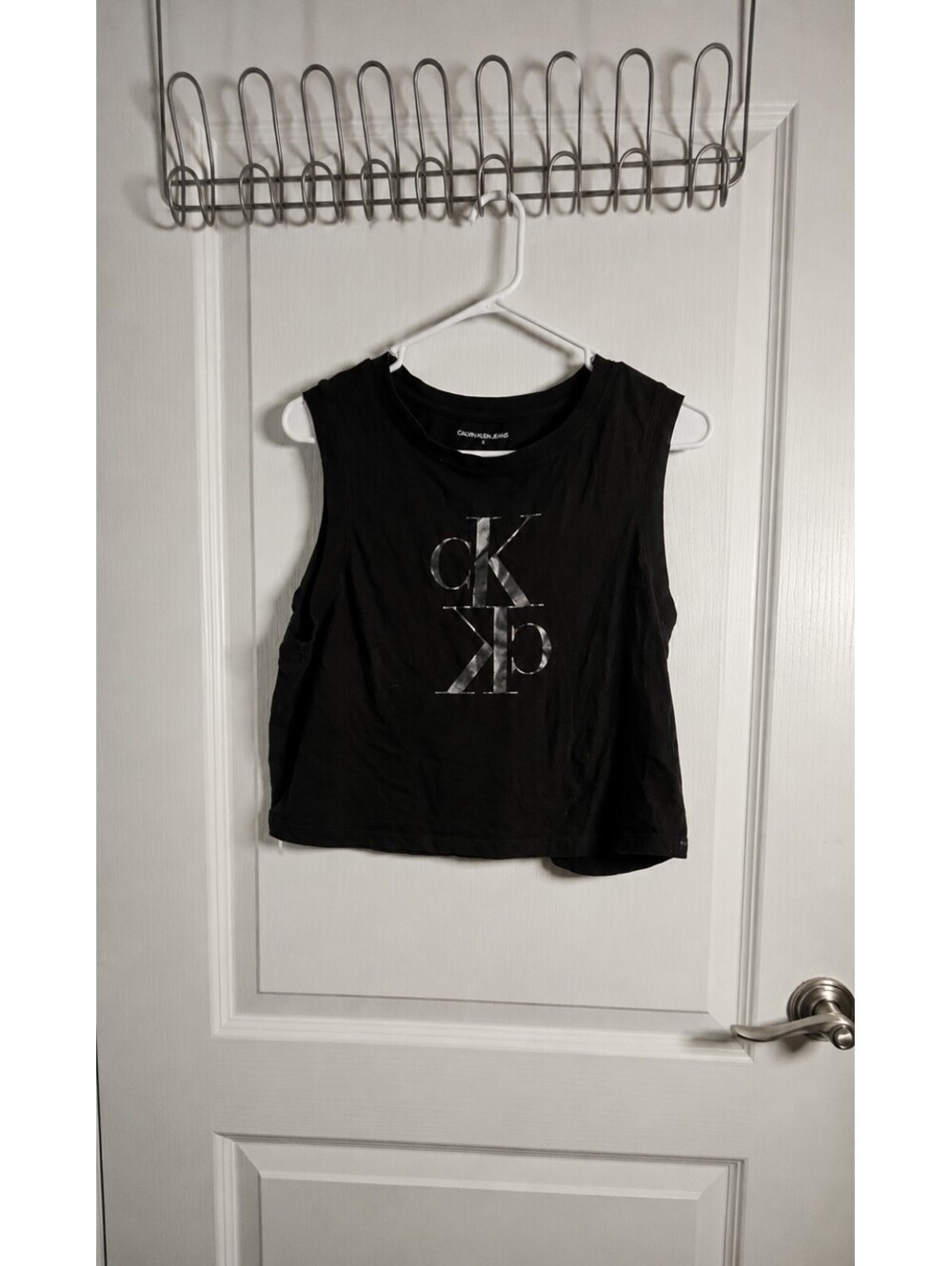 Calvin Klein Jeans Black CK Logo Sleeveless Crop Tank Top Women’s L